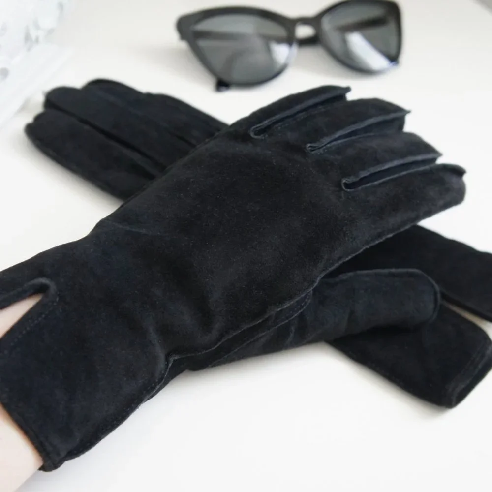 Black Suede Leather Gloves Size 6.5